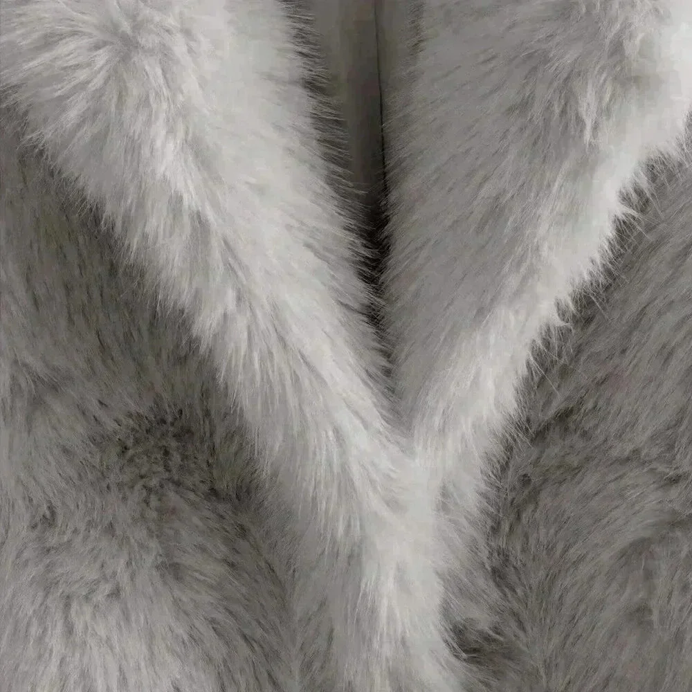 Grey Casual Women's Fluffy Collar Coat - Picture 4 of 5